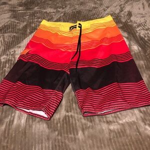 Vibrant Red and Black Men's Swim Shorts Unitop